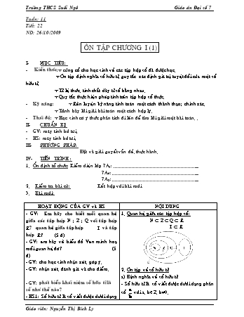 Giáo án Đại số Lớp 7 - Tiết 22: Ôn tập Chương I - Nguyễn Thị Bích Ly