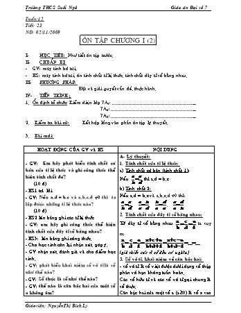 Giáo án Đại số Lớp 7 - Tiết 23: Ôn tập Chương I - Nguyễn Thị Bích Ly