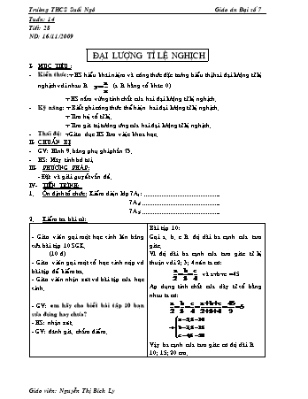 Giáo án Đại số Lớp 7 - Tiết 28: Đại lượng tỉ lệ nghịch - Nguyễn Thị Bích Ly