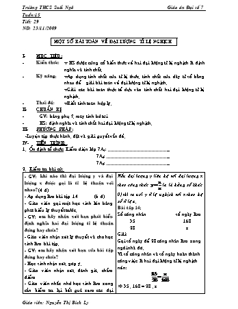 Giáo án Đại số Lớp 7 - Tiết 29: Một số bài toán về đại lượng tỉ lệ nghịch - Nguyễn Thị Bích Ly