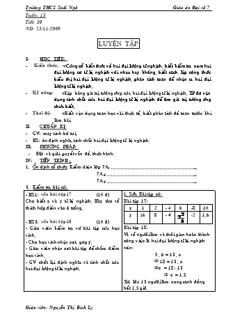 Giáo án Đại số Lớp 7 - Tiết 30: Luyện tập - Nguyễn Thị Bích Ly