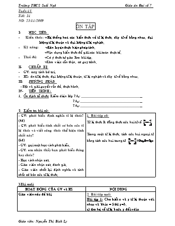 Giáo án Đại số Lớp 7 - Tiết 31: Ôn tập - Nguyễn Thị Bích Ly