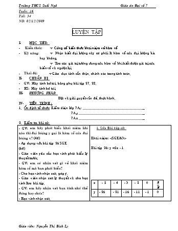 Giáo án Đại số Lớp 7 - Tiết 34: Luyện tập - Nguyễn Thị Bích Ly