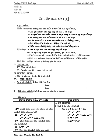 Giáo án Đại số Lớp 7 - Tiết 39: Ôn tập học kỳ I - Nguyễn Thị Bích Ly