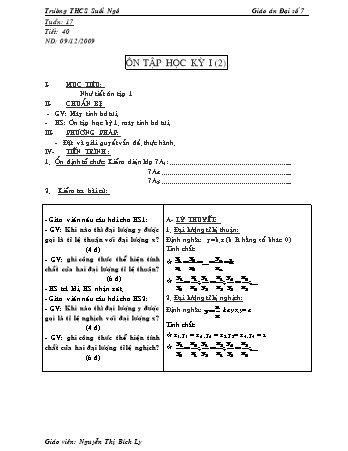 Giáo án Đại số Lớp 7 - Tiết 40: Ôn tập học kỳ I - Nguyễn Thị Bích Ly