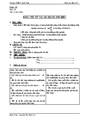 Giáo án Đại số Lớp 7 - Tiết 43: Bảng “tần số” các giá trị của dấu hiệu - Nguyễn Thị Bích Ly