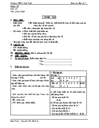 Giáo án Đại số Lớp 7 - Tiết 44: Luyện tập - Nguyễn Thị Bích Ly