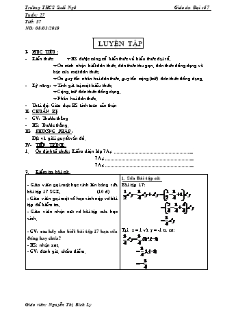 Giáo án Đại số Lớp 7 - Tiết 57: Luyện tập - Nguyễn Thị Bích Ly