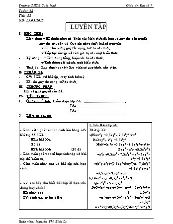 Giáo án Đại số Lớp 7 - Tiết 58: Luyện tập - Nguyễn Thị Bích Ly