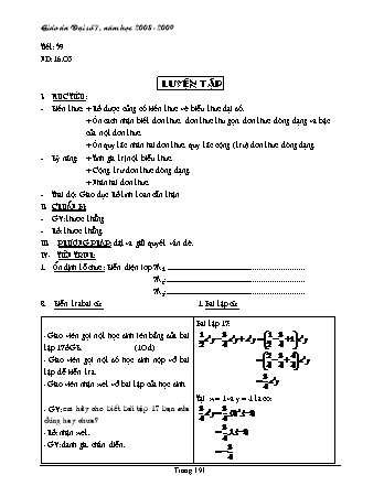 Giáo án Đại số Lớp 7 - Tiết 59: Luyện tập