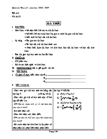 Giáo án Đại số Lớp 7 - Tiết 60: Đa thức