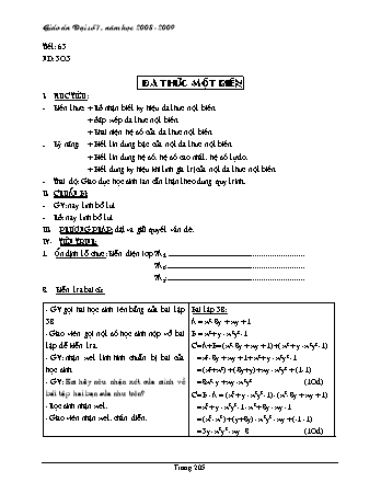 Giáo án Đại số Lớp 7 - Tiết 63: Đa thức một biến