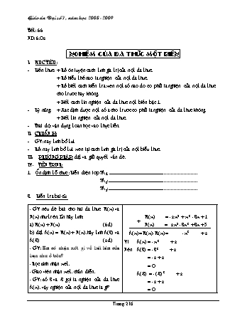 Giáo án Đại số Lớp 7 - Tiết 66: Nghiệm của đa thức một biến