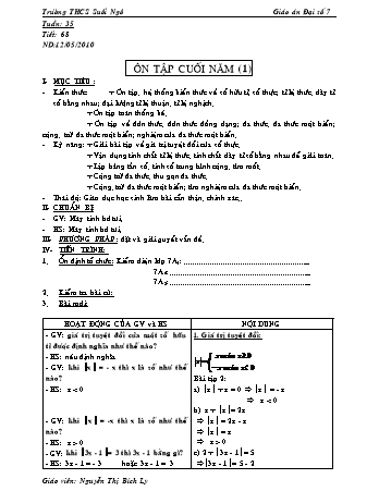 Giáo án Đại số Lớp 7 - Tiết 68: Ôn tập cuối năm - Nguyễn Thị Bích Ly