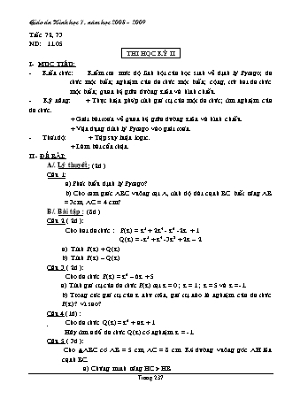Giáo án Đại số Lớp 7 - Tiết 72+73: Thi học kỳ II