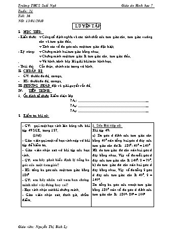 Giáo án Hình học 7 - Tiết 36: Luyện tập - Nguyễn Thị Bích Ly