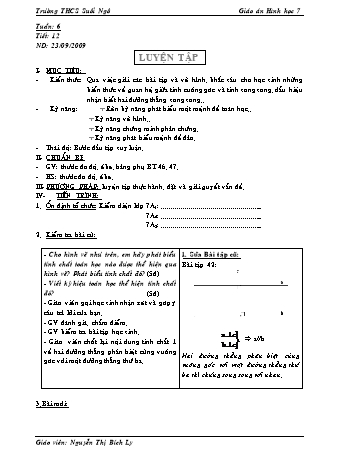 Giáo án Hình học Lớp 7 - Tiết 12: Luyện tập - Nguyễn Thị Bích Ly