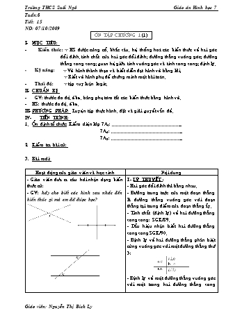 Giáo án Hình học Lớp 7 - Tiết 15: Ôn tập Chương 1 - Nguyễn Thị Bích Ly