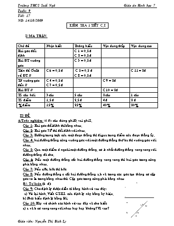 Giáo án Hình học Lớp 7 - Tiết 17: Kiểm tra 1 tiết Chương 1 - Nguyễn Thị Bích Ly