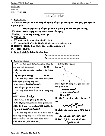 Giáo án Hình học Lớp 7 - Tiết 20: Luyện tập - Nguyễn Thị Bích Ly