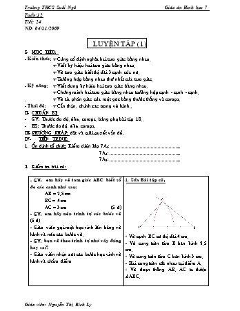 Giáo án Hình học Lớp 7 - Tiết 24: Luyện tập - Nguyễn Thị Bích Ly