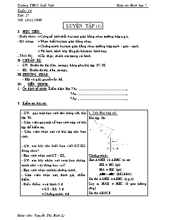 Giáo án Hình học Lớp 7 - Tiết 27: Luyện tập - Nguyễn Thị Bích Ly