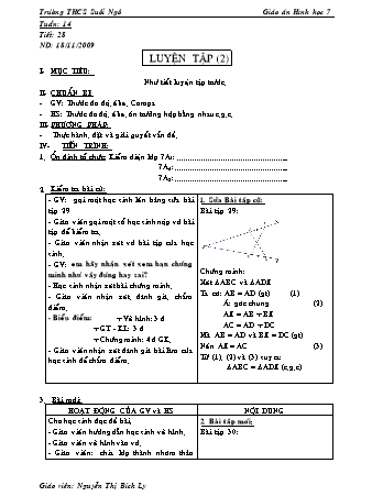 Giáo án Hình học Lớp 7 - Tiết 28: Luyện tập - Nguyễn Thị Bích Ly