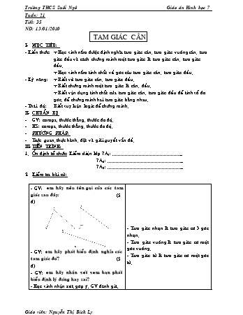 Giáo án Hình học Lớp 7 - Tiết 35: Tam giác cân - Nguyễn Thị Bích Ly