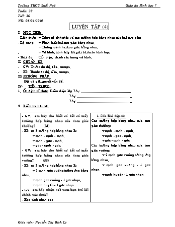 Giáo án Hình học Lớp 7 - Tiết 36: Luyện tập - Nguyễn Thị Bích Ly