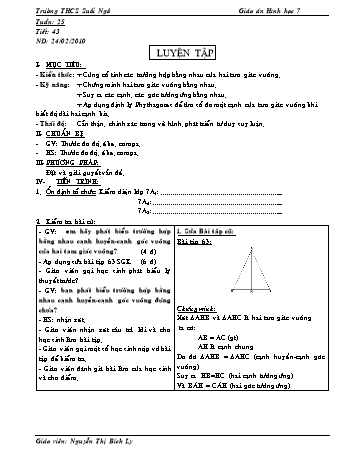 Giáo án Hình học Lớp 7 - Tiết 43: Luyện tập - Nguyễn Thị Bích Ly