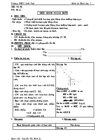 Giáo án Hình học Lớp 7 - Tiết 45+46: Thực hành ngoài trời - Nguyễn Thị Bích Ly