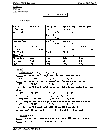 Giáo án Hình học Lớp 7 - Tiết 46: Kiểm tra Chương II - Nguyễn Thị Bích Ly