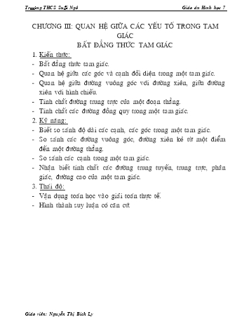 Giáo án Hình học Lớp 7 - Tiết 47: Quan hệ giữa góc và cạnh trong một tam giác - Nguyễn Thị Bích Ly