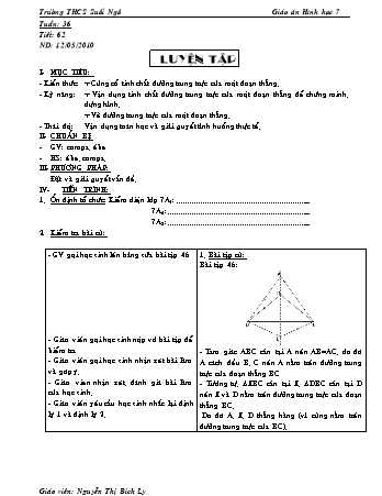 Giáo án Hình học Lớp 7 - Tiết 62: Luyện tập - Nguyễn Thị Bích Ly