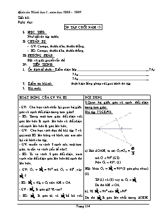 Giáo án Hình học Lớp 7 - Tiết 65: Ôn tập cuối năm