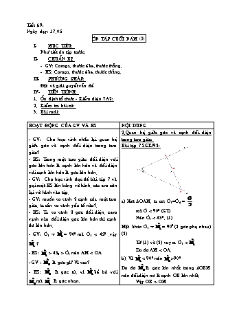 Giáo án Hình học Lớp 7 - Tiết 69: Ôn tập cuối năm