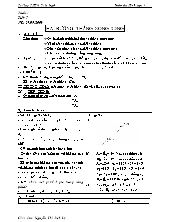 Giáo án Hình học Lớp 7 - Tiết 7: Hai đường thẳng song song - Nguyễn Thị Bích Ly