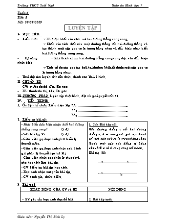 Giáo án Hình học Lớp 7 - Tiết 8: Luyện tập - Nguyễn Thị Bích Ly