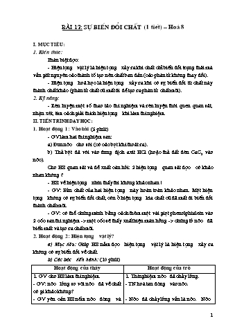 Giáo án Hóa học 8 - Bài 12: Sự biến đổi chất (1 tiết)