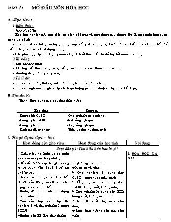 Giáo án Hóa học 8 - Tiết 1: Mở đầu môn Hóa học