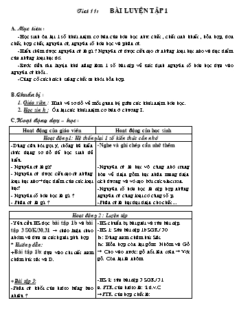 Giáo án Hóa học 8 - Tiết 11: Luyện tâp 1
