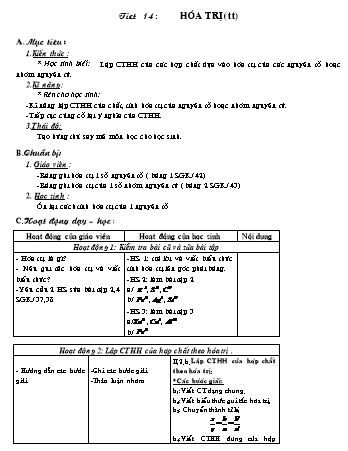 Giáo án Hóa học 8 - Tiết 14: Hóa trị (Tiếp theo)