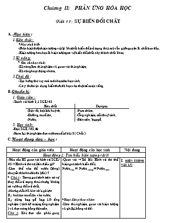 Giáo án Hóa học 8 - Tiết 17: Sự biến đổi chất