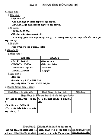 Giáo án Hóa học 8 - Tiết 19: Phản ứng hóa học (Tiếp theo)