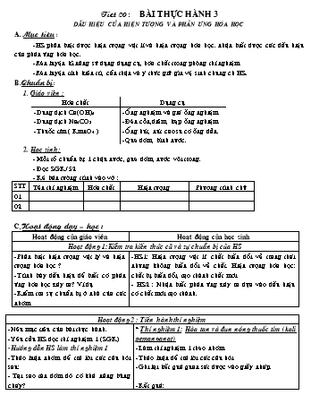 Giáo án Hóa học 8 - Tiết 20: Thực hành 3 - Dấu hiệu của hiện tượng và phản ứng hóa học
