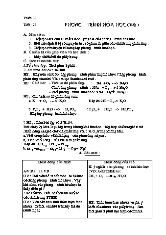 Giáo án Hóa học 8 - Tiết 23: Phương trình hóa học (Tiếp)