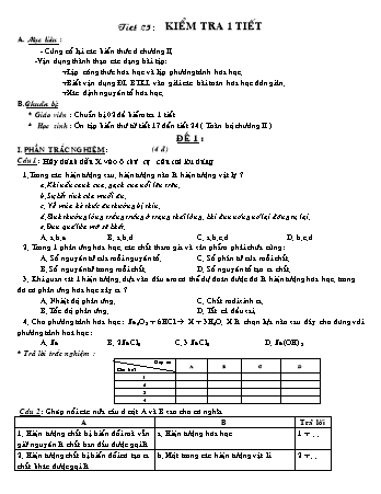 Giáo án Hóa học 8 - Tiết 25: Kiểm tra 45 phút