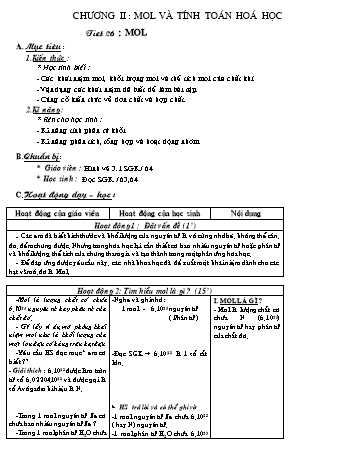 Giáo án Hóa học 8 - Tiết 26: Mol