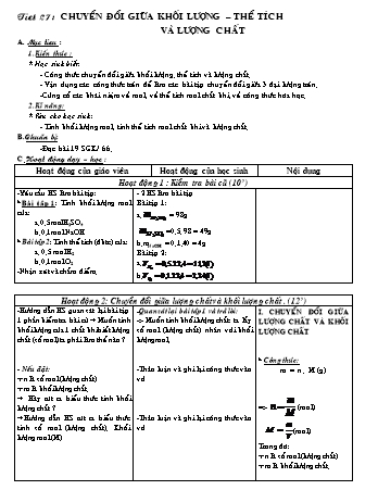 Giáo án Hóa học 8 - Tiết 27: Chuyển đổi giữa m, V và lượng chất