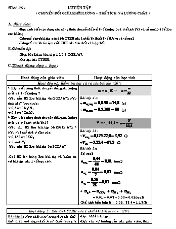Giáo án Hóa học 8 - Tiết 28: Luyện tập (Chuyển đổi giữa m, V và lượng chất)